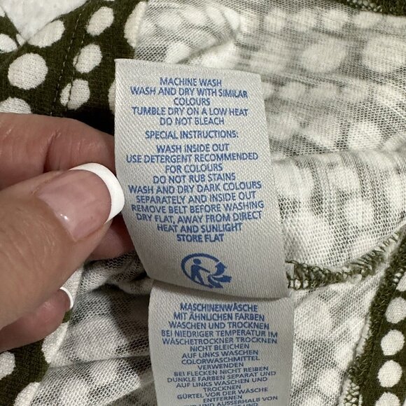 Boden Women's Sleeveless Midi Shirt Dress Pockets Tie Belt Size 10L Olive White - Picture 9 of 9